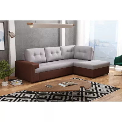Rohová sedací souprava CAMILLE - hnědá eko kůže / béžová, pravý roh