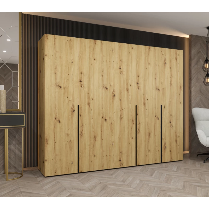 Šatní skříň 250 cm BETULA - dub artisan / černá