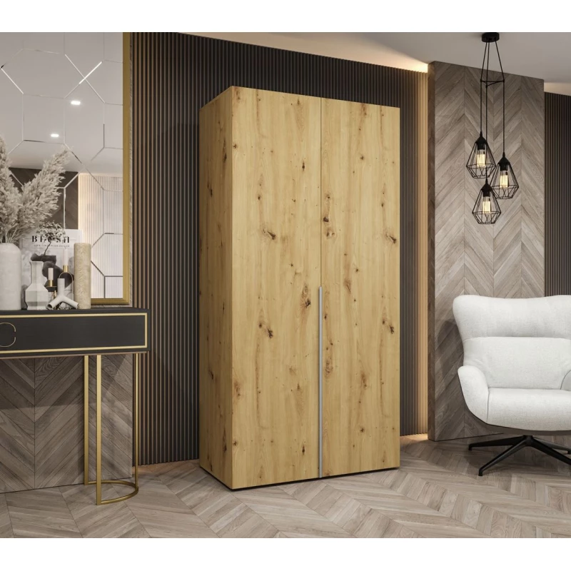 Šatní skříň 100 cm BETULA - dub artisan / stříbrná