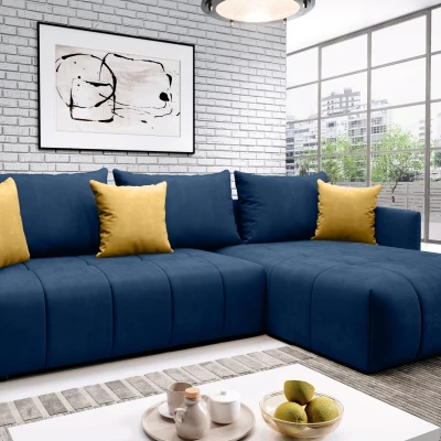 Elegantní rohová sedačka ALBERTINA - tmavě modrá / hořčicová