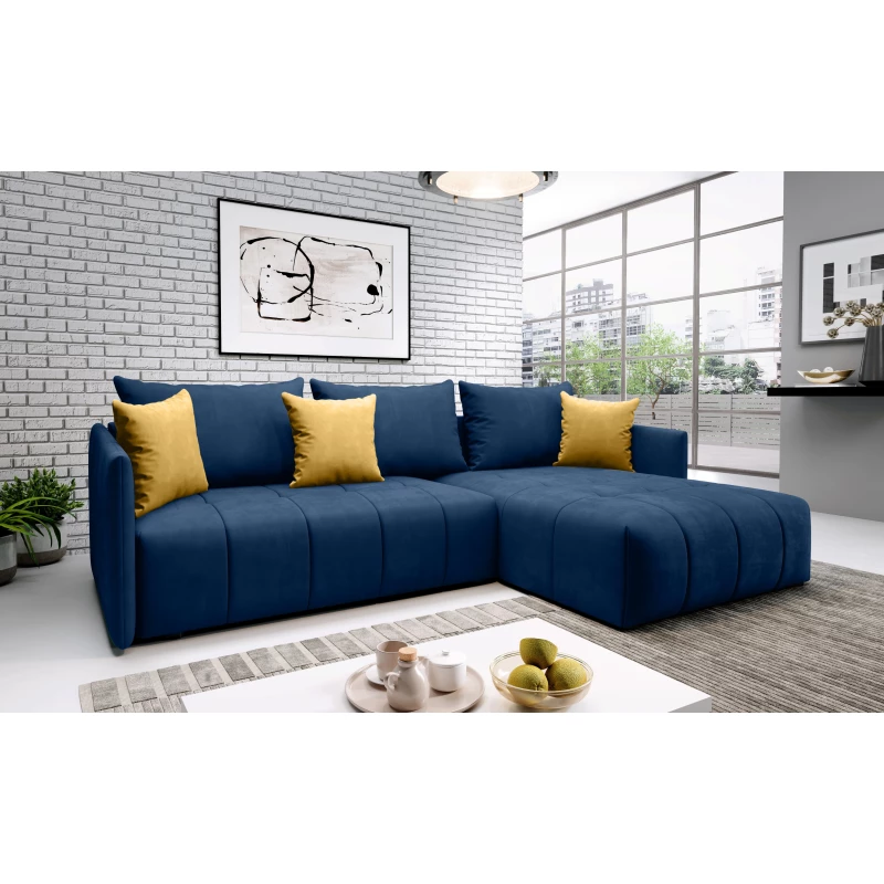 Elegantní rohová sedačka ALBERTINA - tmavě modrá / hořčicová