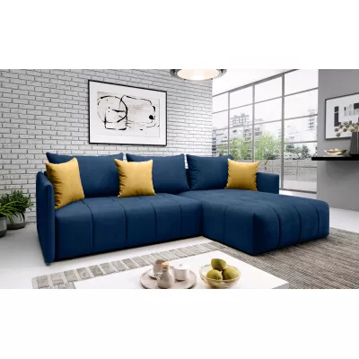 Elegantní rohová sedačka ALBERTINA - tmavě modrá / hořčicová