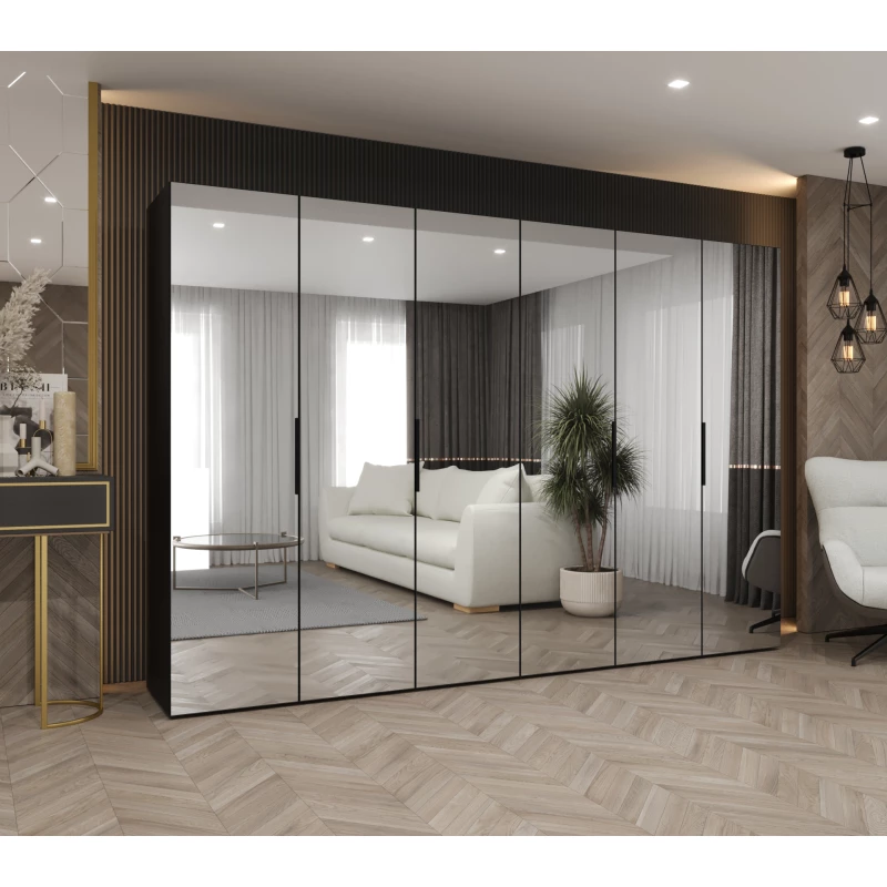 Zrcadlová šatní skříň 300 cm RABIA - černá