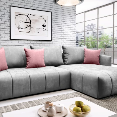 Elegantní rohová sedačka ALBERTINA - světle šedá / růžová