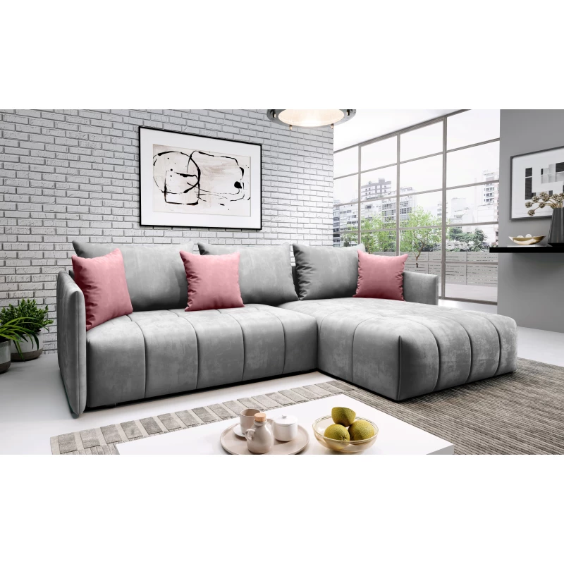 Elegantní rohová sedačka ALBERTINA - světle šedá / růžová