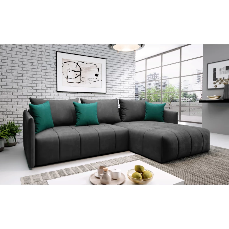 Elegantní rohová sedačka ALBERTINA - grafit / zelená