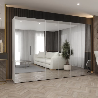 Zrcadlová šatní skříň 300 cm RABIA - bílá / stříbrná