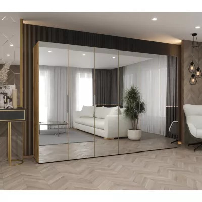 Zrcadlová šatní skříň 300 cm RABIA - dub artisan / stříbrná