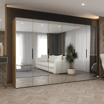 Zrcadlová šatní skříň 300 cm RABIA - dub artisan / černá