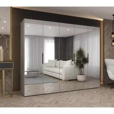 Zrcadlová šatní skříň 250 cm RABIA - kašmírová / černá