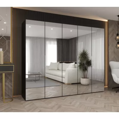 Zrcadlová šatní skříň 250 cm RABIA - černá / stříbrná