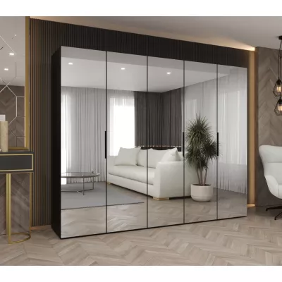 Zrcadlová šatní skříň 250 cm RABIA - černá