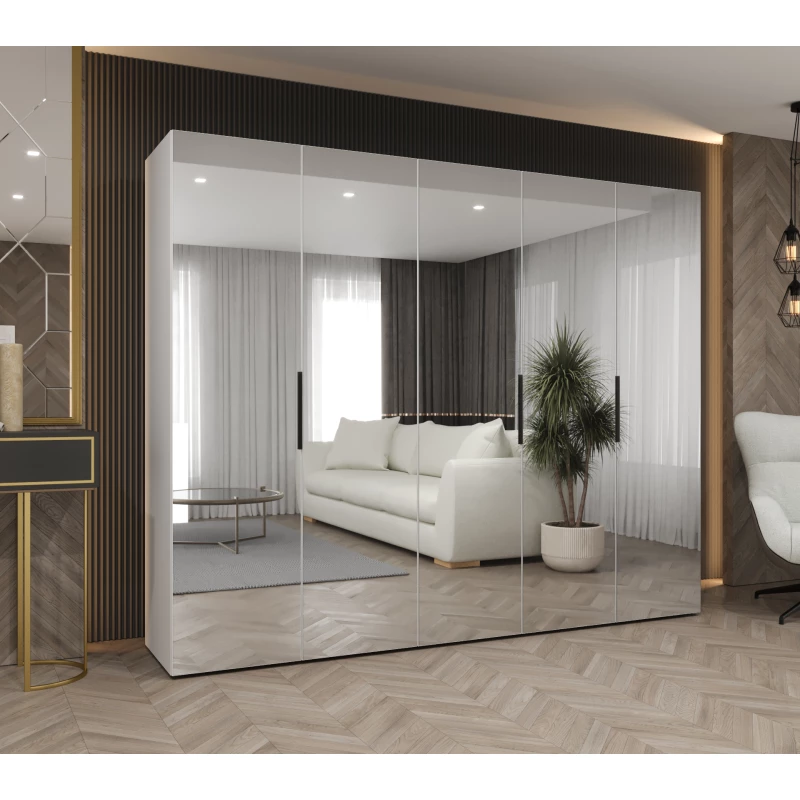 Zrcadlová šatní skříň 250 cm RABIA - bílá / černá