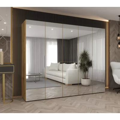 Zrcadlová šatní skříň 250 cm RABIA - dub artisan / stříbrná