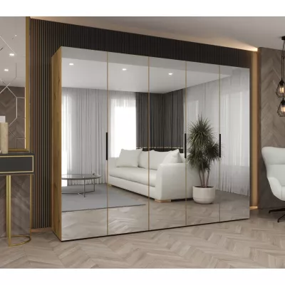 Zrcadlová šatní skříň 250 cm RABIA - dub artisan / černá