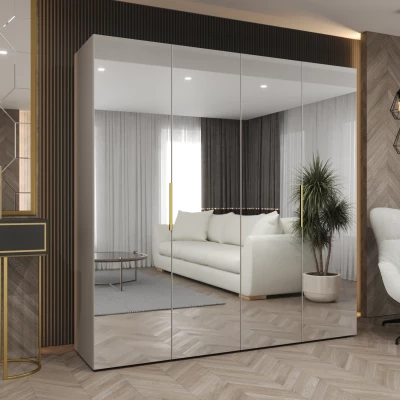 Zrcadlová šatní skříň 200 cm RABIA - kašmírová / zlatá