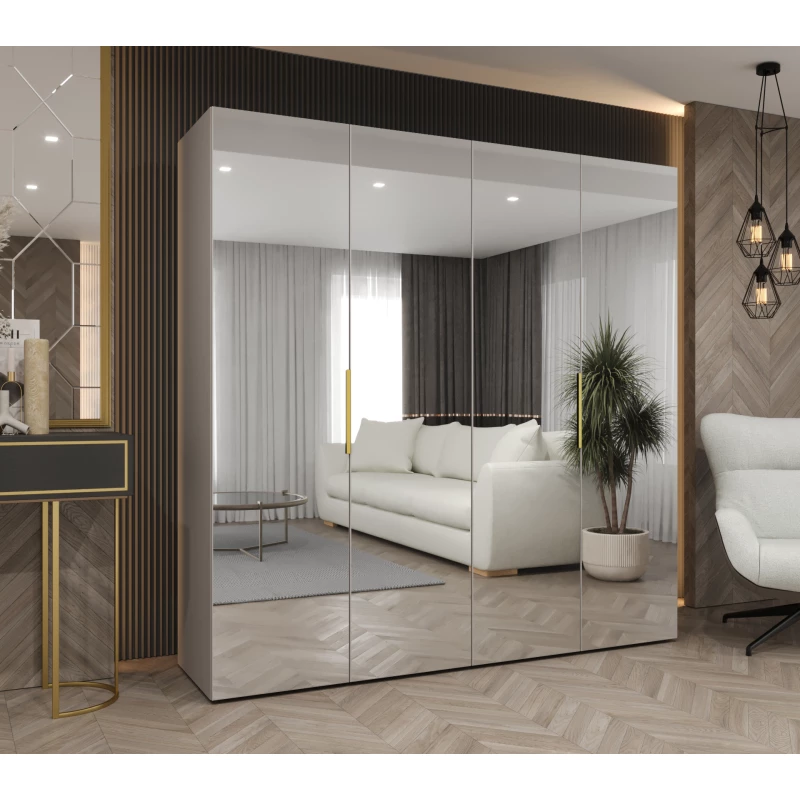 Zrcadlová šatní skříň 200 cm RABIA - kašmírová / zlatá