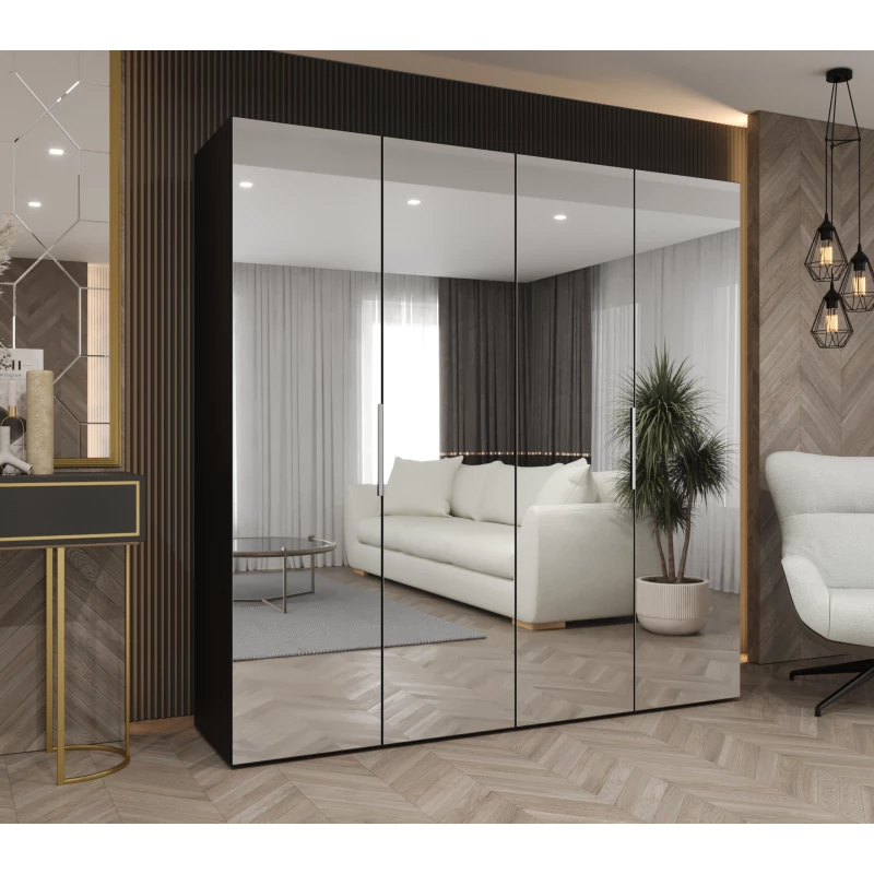 Zrcadlová šatní skříň 200 cm RABIA - černá / stříbrná