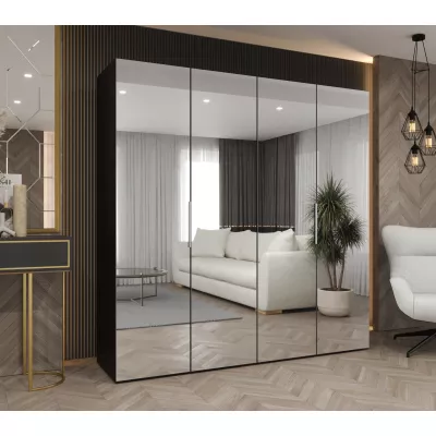 Zrcadlová šatní skříň 200 cm RABIA - černá / stříbrná