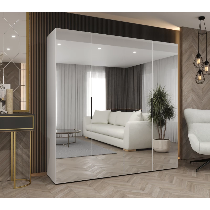 Zrcadlová šatní skříň 200 cm RABIA - bílá / černá