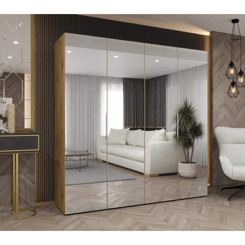 Zrcadlová šatní skříň 200 cm RABIA - dub artisan / stříbrná