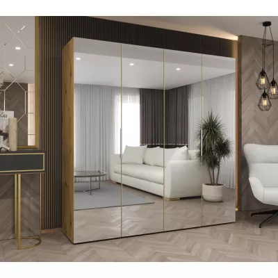 Zrcadlová šatní skříň 200 cm RABIA - dub artisan / stříbrná