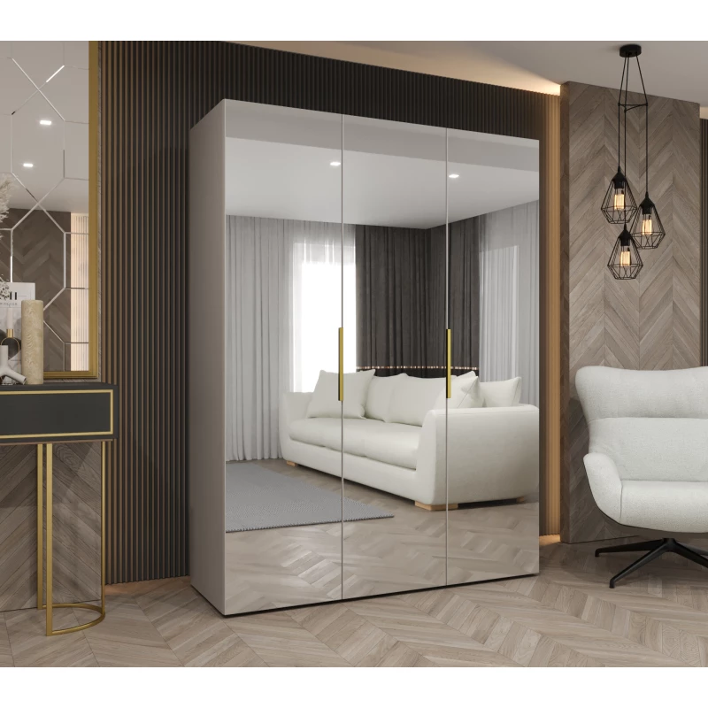 Zrcadlová šatní skříň 150 cm RABIA - kašmírová / zlatá