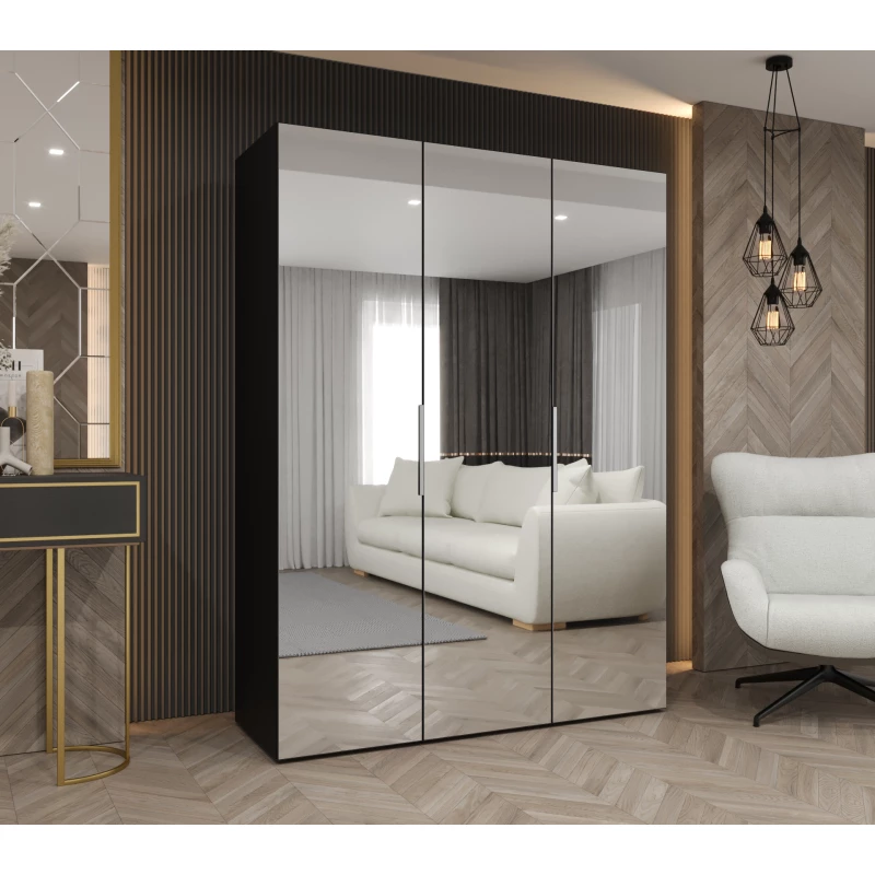 Zrcadlová šatní skříň 150 cm RABIA - černá / stříbrná