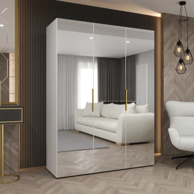 Zrcadlová šatní skříň 150 cm RABIA - bílá / zlatá