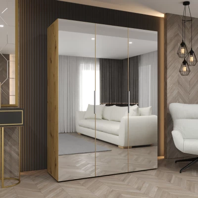 Zrcadlová šatní skříň 150 cm RABIA - dub artisan / stříbrná