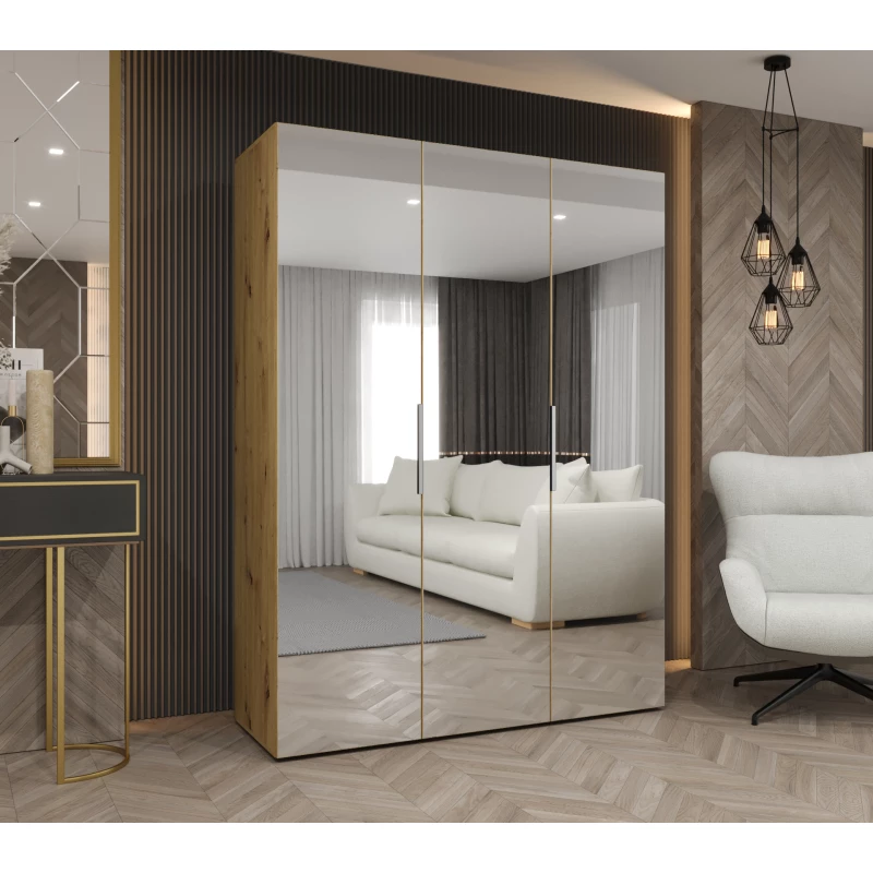 Zrcadlová šatní skříň 150 cm RABIA - dub artisan / stříbrná