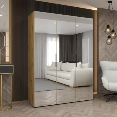 Zrcadlová šatní skříň 150 cm RABIA - dub artisan / černá