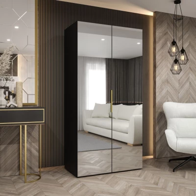 Zrcadlová šatní skříň 100 cm RABIA - černá / zlatá