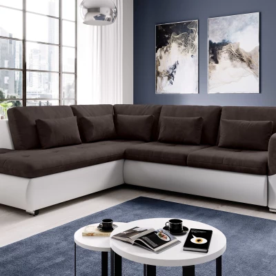 Rohová sedací souprava DAFNI - bílá / tmavě hnědá, levý roh