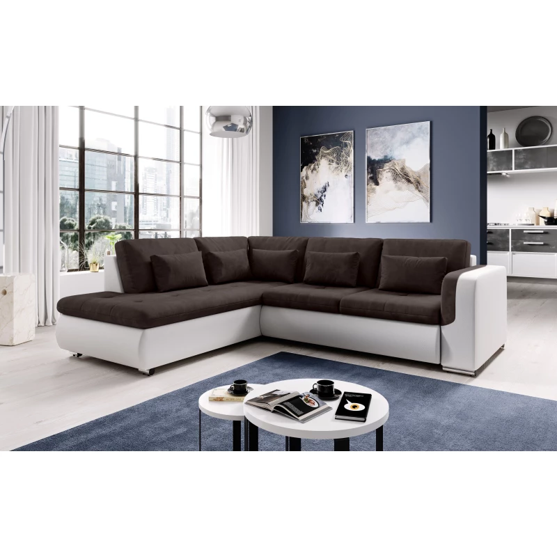 Rohová sedací souprava DAFNI - bílá / tmavě hnědá, levý roh