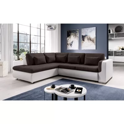 Rohová sedací souprava DAFNI - bílá / tmavě hnědá, levý roh
