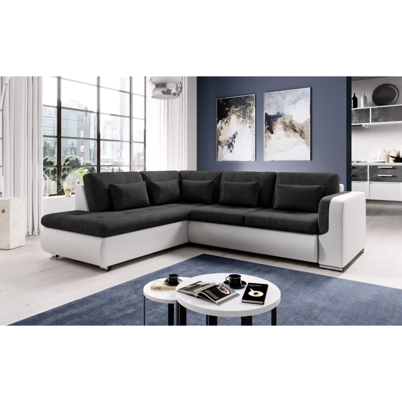 Rohová sedací souprava DAFNI - bílá / černá, levý roh