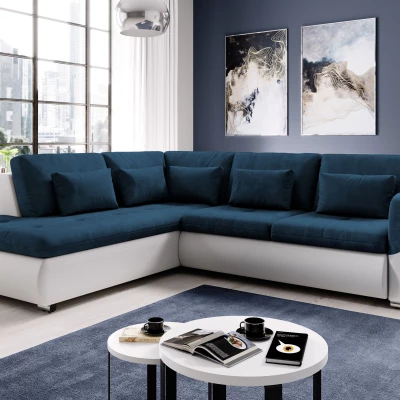 Rohová sedací souprava DAFNI - bílá / modrá, levý roh