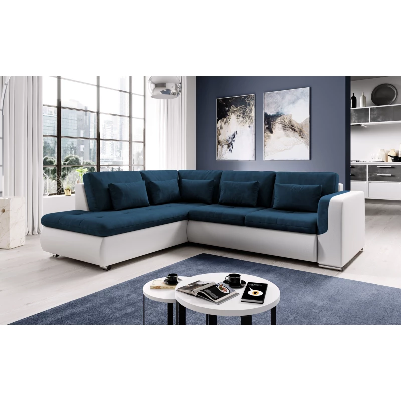 Rohová sedací souprava DAFNI - bílá / modrá, levý roh