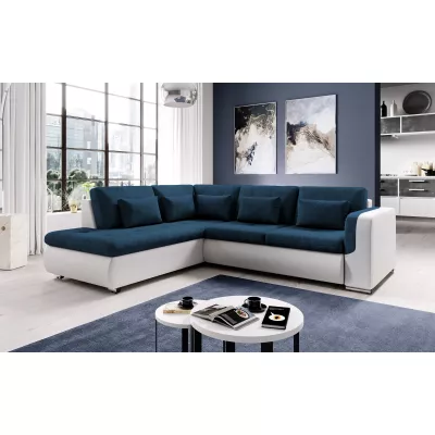 Rohová sedací souprava DAFNI - bílá / modrá, levý roh