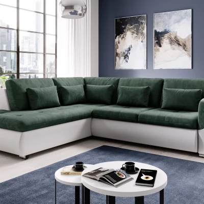 Rohová sedací souprava DAFNI - bílá / zelená, levý roh