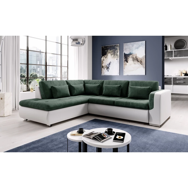 Rohová sedací souprava DAFNI - bílá / zelená, levý roh