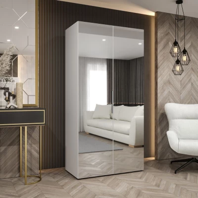 Zrcadlová šatní skříň 100 cm RABIA - bílá / stříbrná