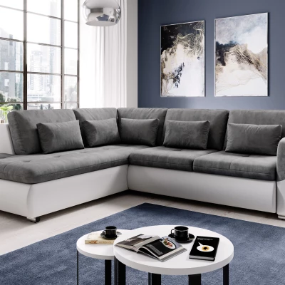 Rohová sedací souprava DAFNI - bílá / šedá, levý roh