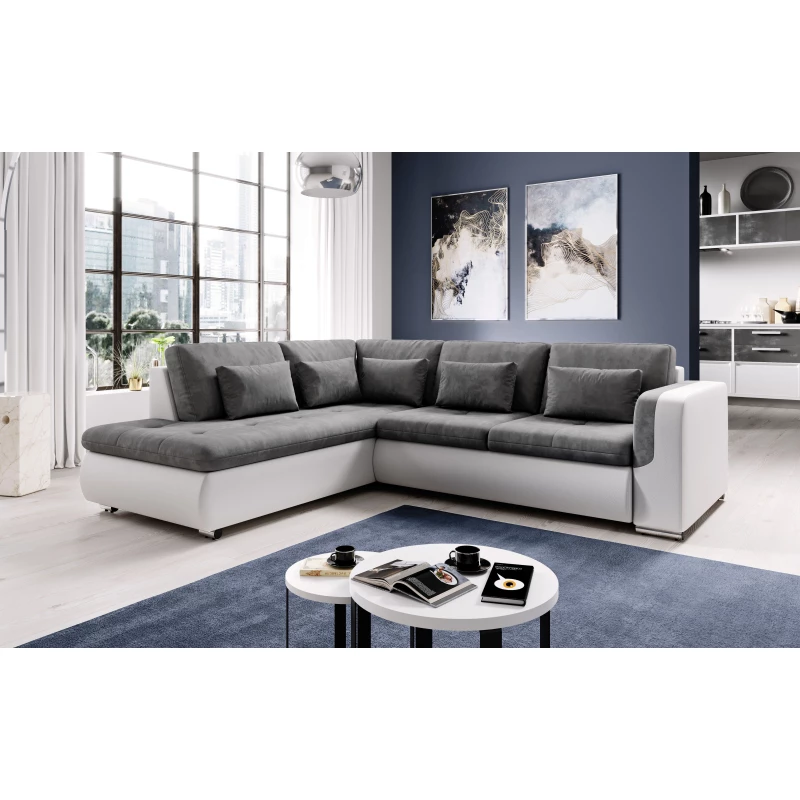 Rohová sedací souprava DAFNI - bílá / šedá, levý roh