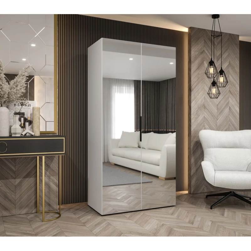 Zrcadlová šatní skříň 100 cm RABIA - bílá / černá