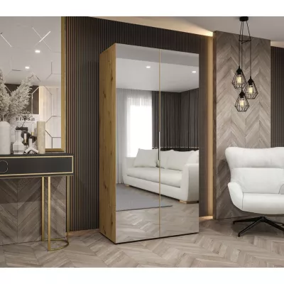 Zrcadlová šatní skříň 100 cm RABIA - dub artisan / stříbrná