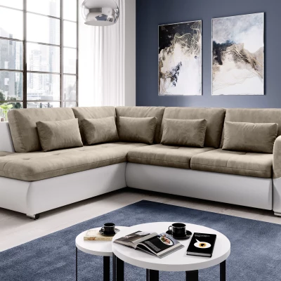 Rohová sedací souprava DAFNI - bílá / béžová, levý roh