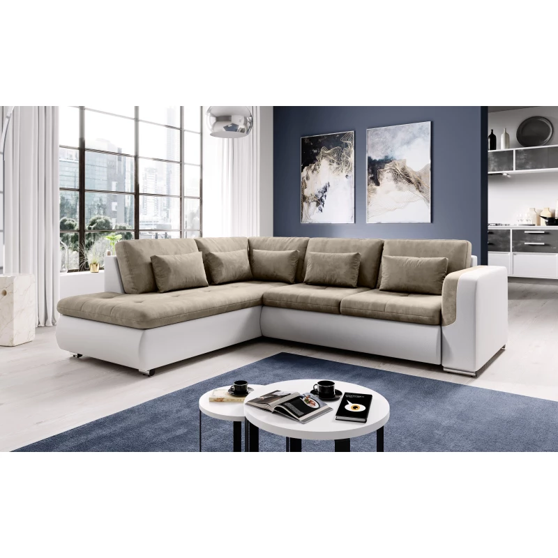 Rohová sedací souprava DAFNI - bílá / béžová, levý roh