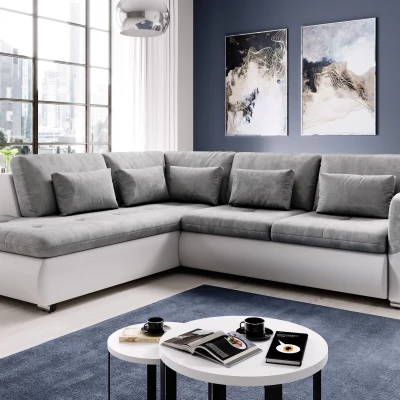 Rohová sedací souprava DAFNI - bílá / světle šedá, levý roh